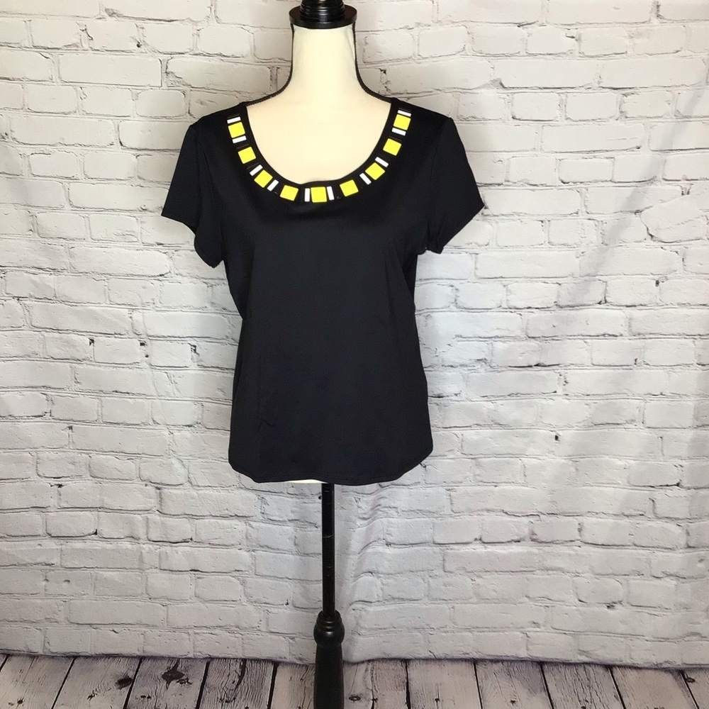 Ruby Rd Black Embellished Round Neck Short Sleeve Top PL